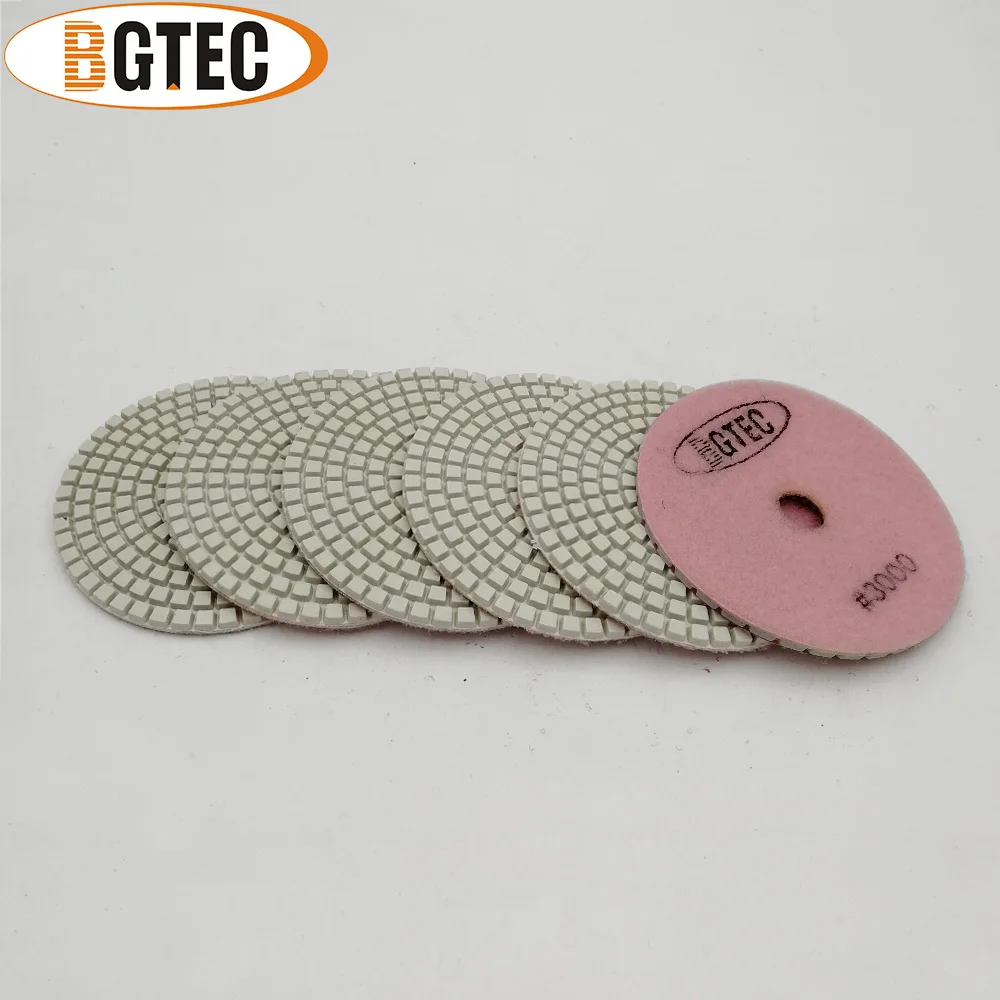 BGTEC 4 дюйма 6 шт #3000 влажные Алмазные Гибкие Полировальные колодки 100 мм гранит, мрамор, керамический шлифовальный диск