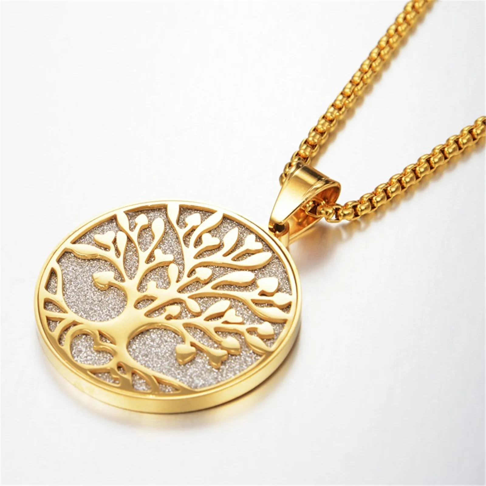 Tree of Life Necklace Golden Stainless Steel Hinduism Judaism Irish Celtic Rebirth Symbol Pendant Norse Mythology Jewelry