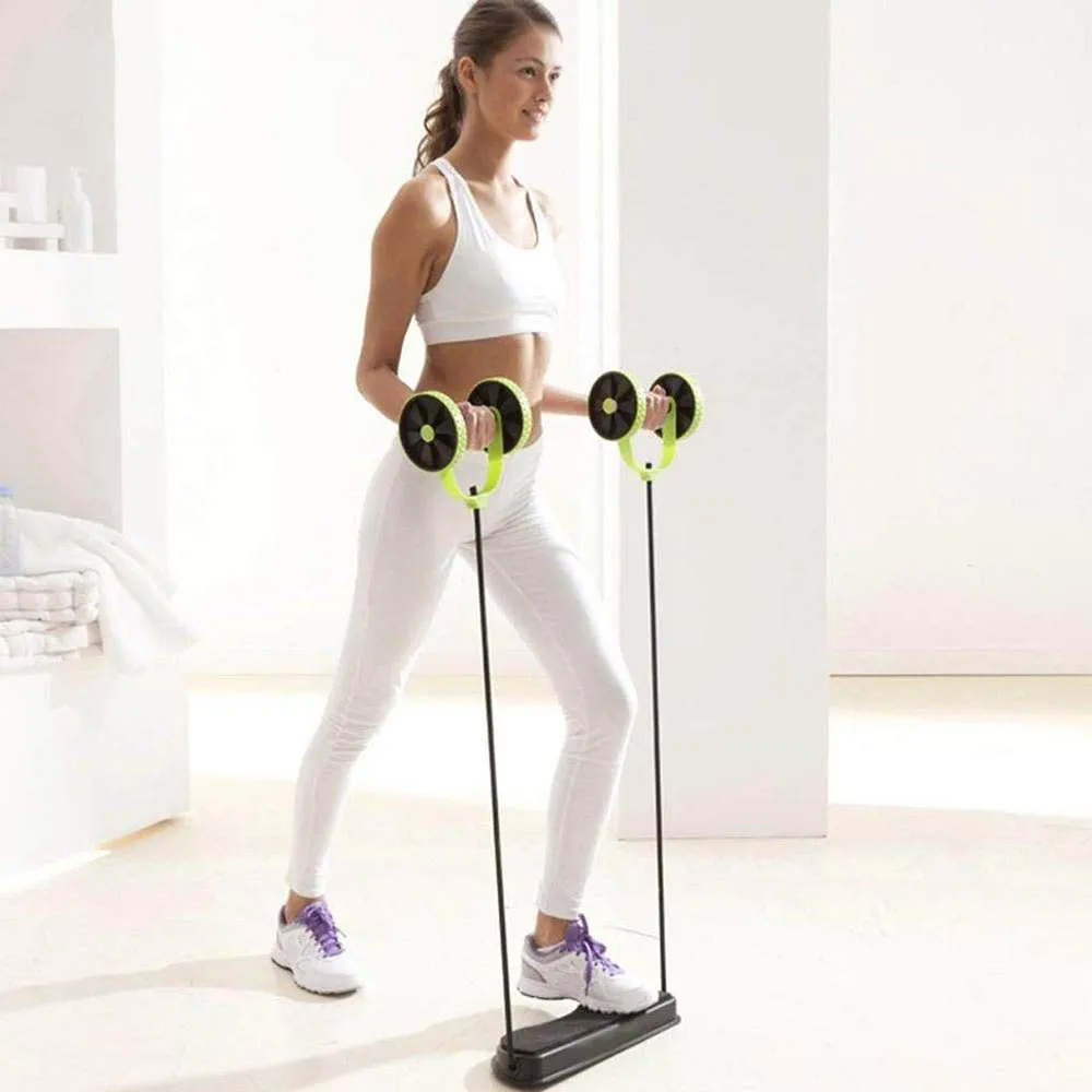 Abdominal Double Wheel Ab Roller Gym Home Muscle Exercise Fitness Equipment Pull Rope Resistance Bands Slimming Device