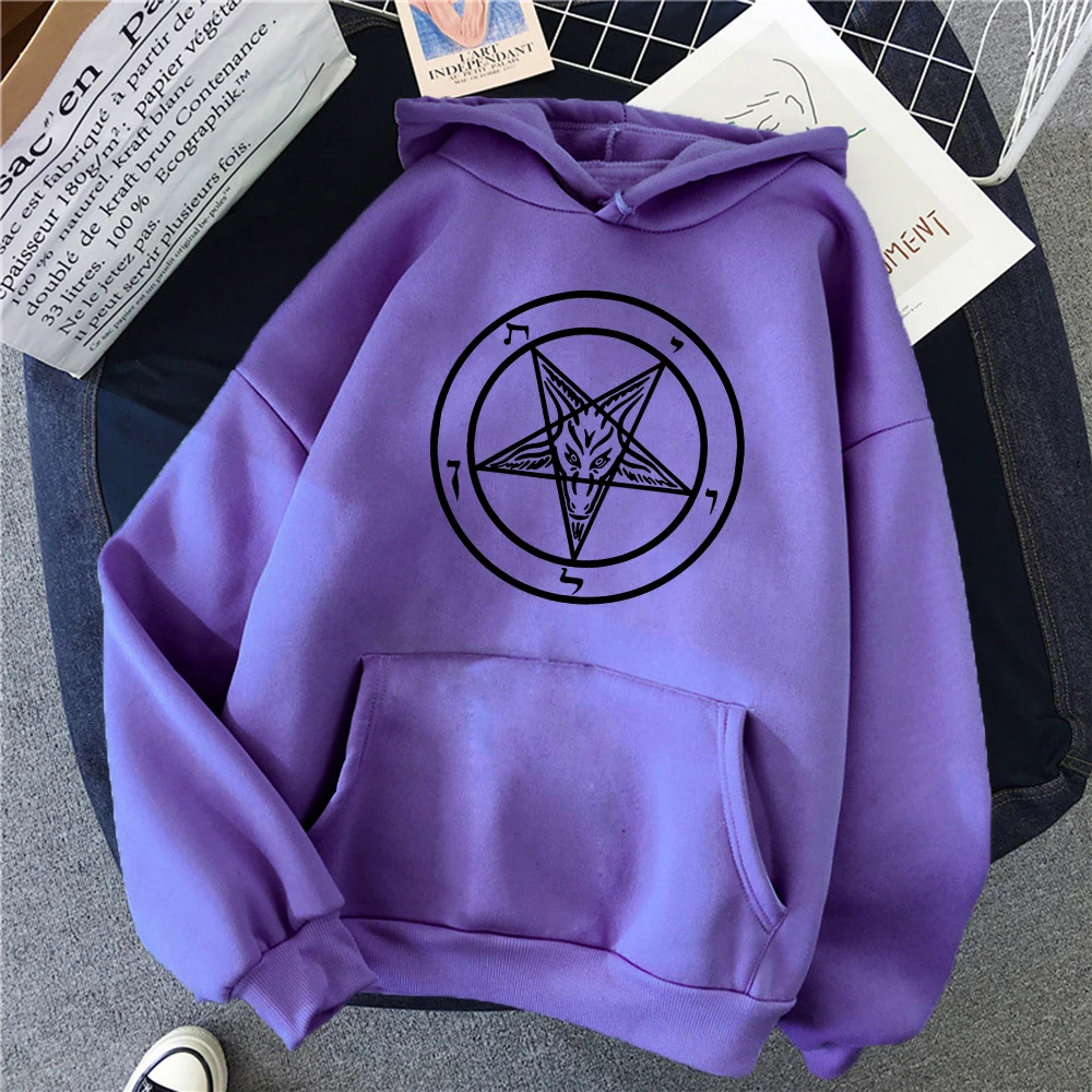 Pentagram Gothic Occult Satan Women Fashion Hoodies High Quality All-match Female Pullover Brand Clothing Harajuku Mens Tops