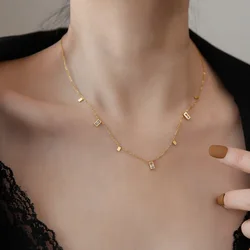316L Stainless Steel 2025 New Fashion Upscale Jewelry zircon Geometry square Charms Chain Choker Necklaces Pendants For Women