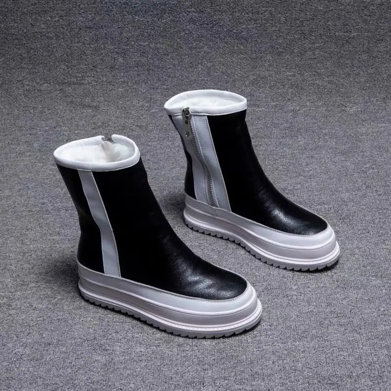 Botas grossas de tornozelo para mulheres, dedo do pé redondo, luxuoso, quente, sapato de algodão, fecho lateral, prata, preto, inverno, neve, novo