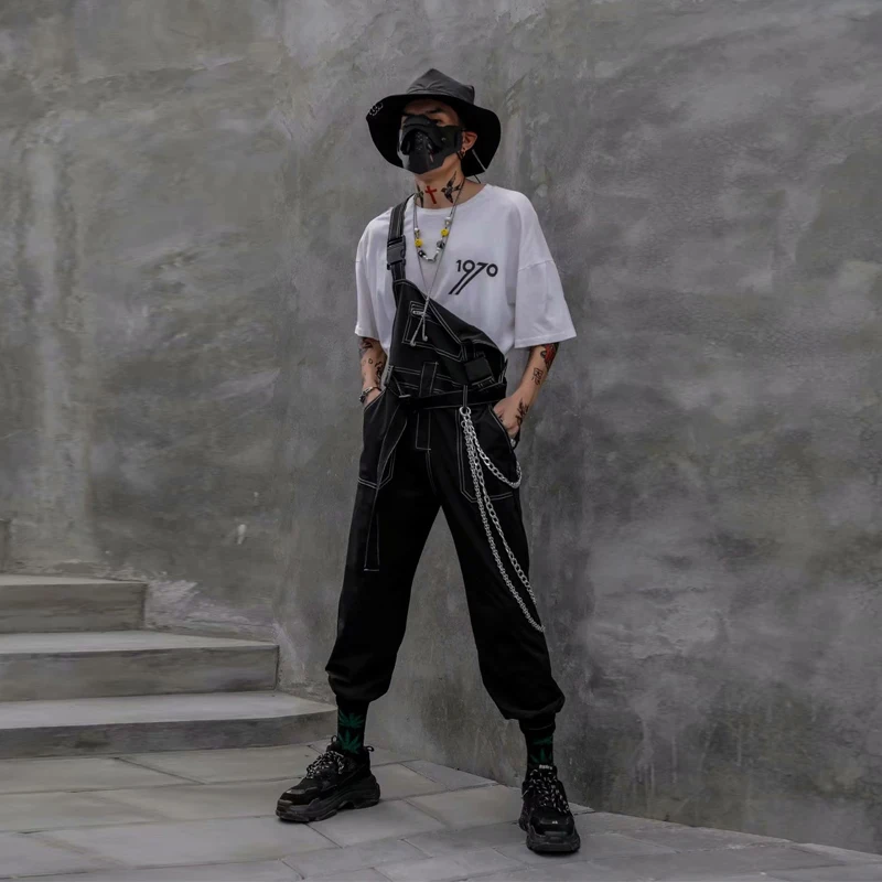 2021 Men Solid Color Bib Pants High Quality Denim Jeans Suspenders Overalls Straight Skinny Street Punk Workout Jumpsuits Pants