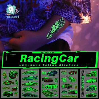 Adesivi per tatuaggi luminosi Braccio per bambini Tatuaggio luminoso per viso Tatuaggio per body art per bambini Auto sportiva Tatuaggio per moto Adesivo per bambini dei cartoni animati