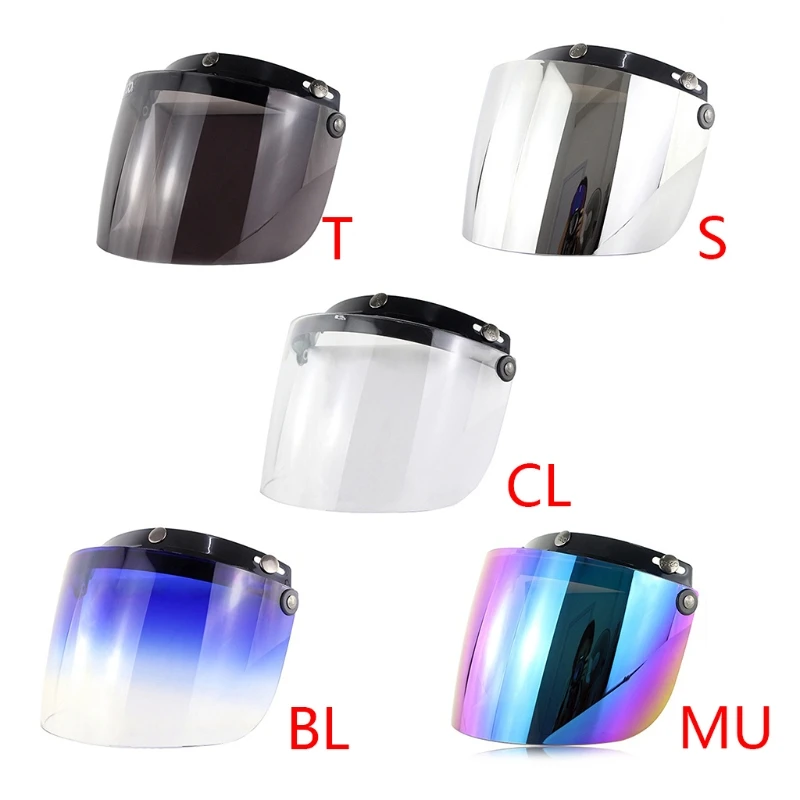 2024 New Open Face Helmet Visor Motorcycle Helmet Bubble Visor Lens Bubble Shield 3-Snap Design Flip Up Down Helmets Accessories