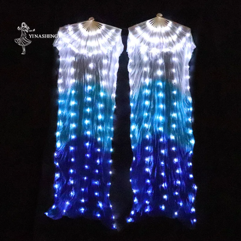 

LED Fan Bone More Led Belly Dance Performance Silk Fans Shining White Blue Rainbow LED Dance Fans 1 pc / 1 pair with Batteries