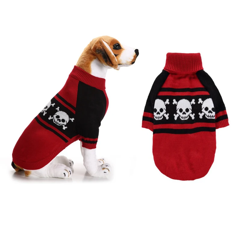 5 Styles Halloween Themed Pet Sweater Pumpkin Skull Skeleton Printed Dog Knitwear Autumn Turtleneck Pullover for Chihuahua Teddy