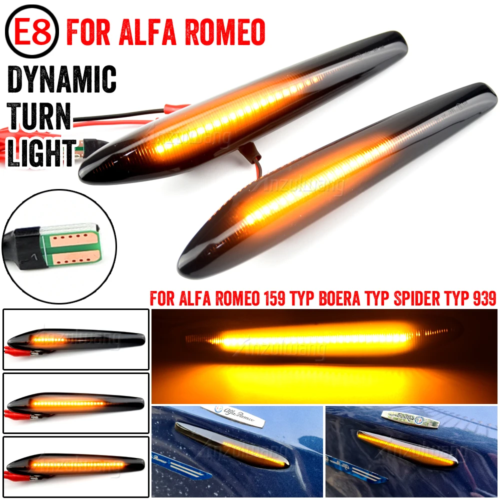 2Pcs LED Dynamic Side Marker Lights Arrow Turn Signal Blinker Lamps For Alfa Romeo 159 / 159 Sportwagon / Boera / Spider typ 939