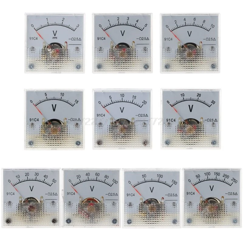 91C4 Voltmeter Analog Panel Meter Mechanical Type 3/5/10/15/20/30/50/100/150/250V O01 19 Dropship