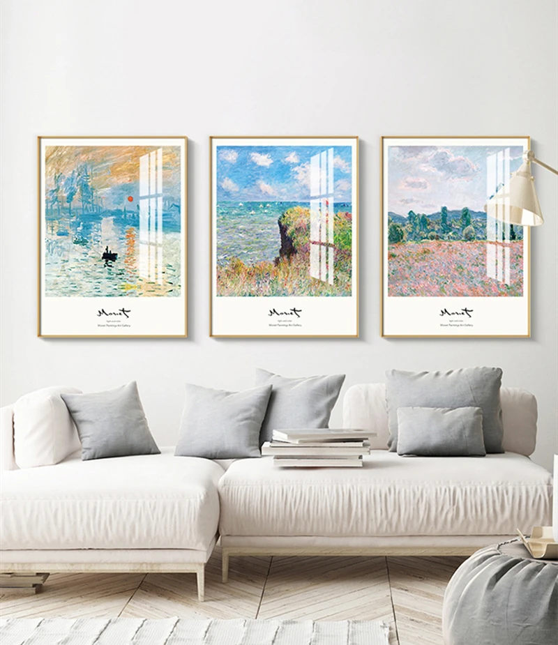 Monet Oil Painting, Nordic Art Poster, Including Grass, Snow, Seaside Canvas Mural, Living Room, Bedroom, Modern Decoration