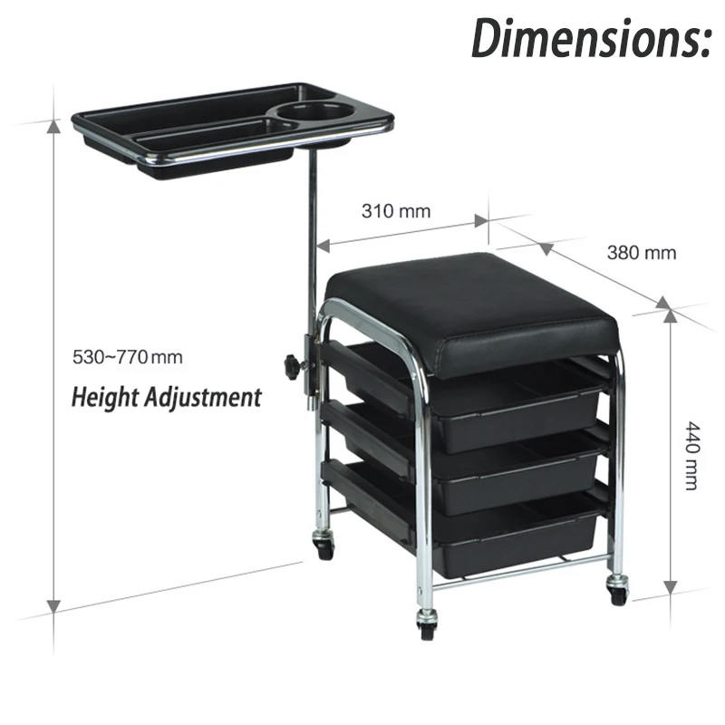 携帯マニキュアステーションペディキュアスツール爪トロリー椅子ローリング収納トレイカート美容機器