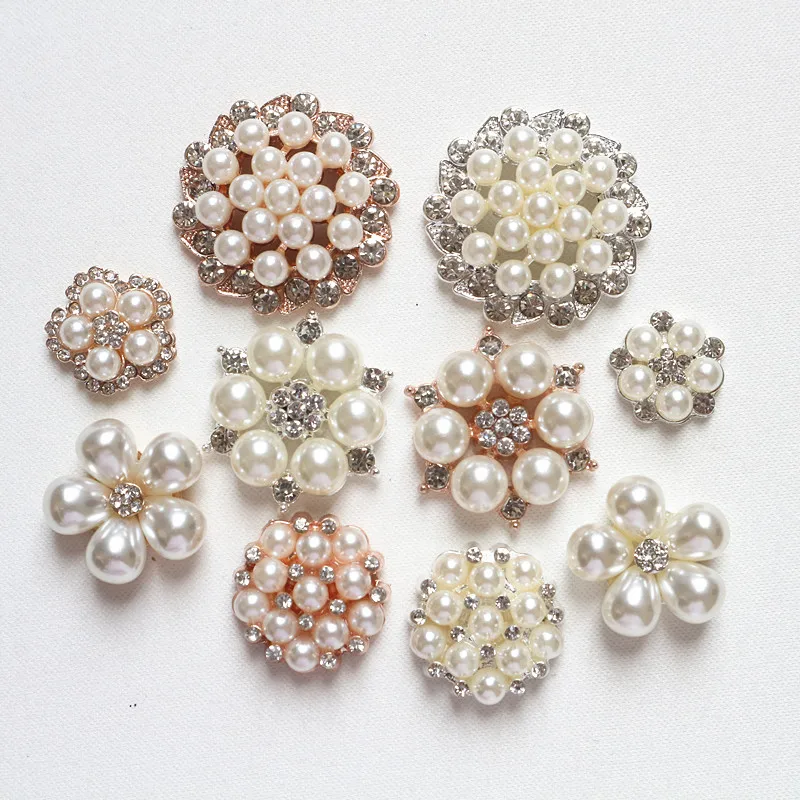 10pcs Pearl Rhinestone Embellishments Buttons Flatback Decorative For Handicraft Bowknot Flower Decoration DIY Craft Supplies