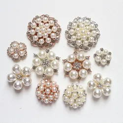 10pcs Pearl Rhinestone Embellishments Buttons Flatback Decorative For Handicraft Bowknot Flower Decoration DIY Craft Supplies