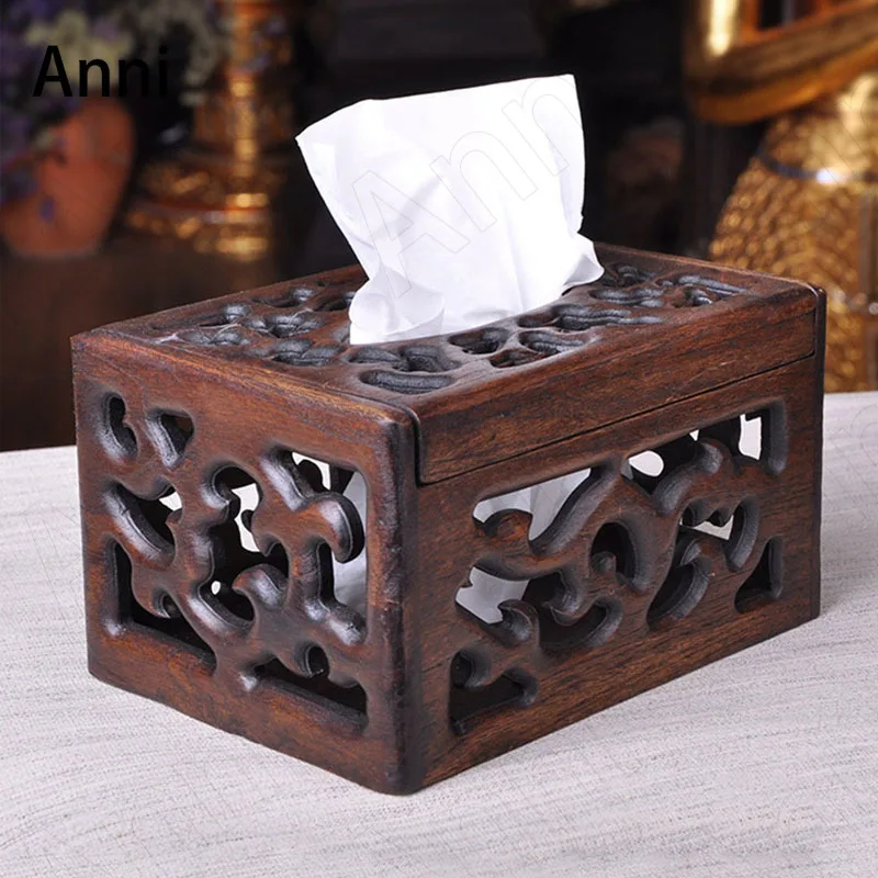 

Creative Carved Craft Tissue Boxes Thai Style Vintage Teak Solid Wood Paper Towel Storage Box Office Desktop Ornament Home Decor