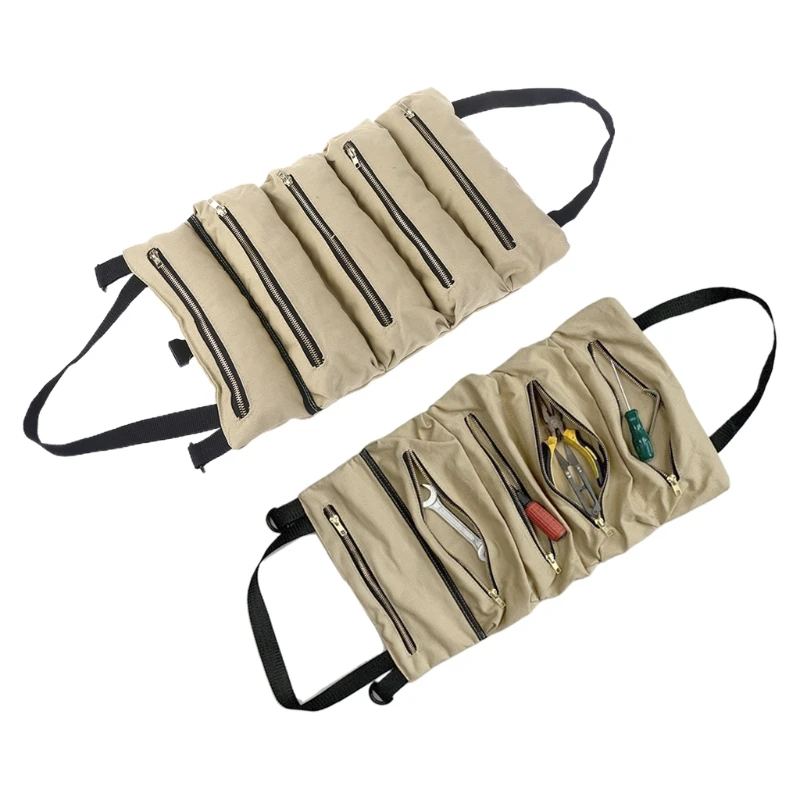 Tool Roll Pouch with 5 Spacious Pockets Multi-Purpose Tool Bags Roll Organizer A0KF