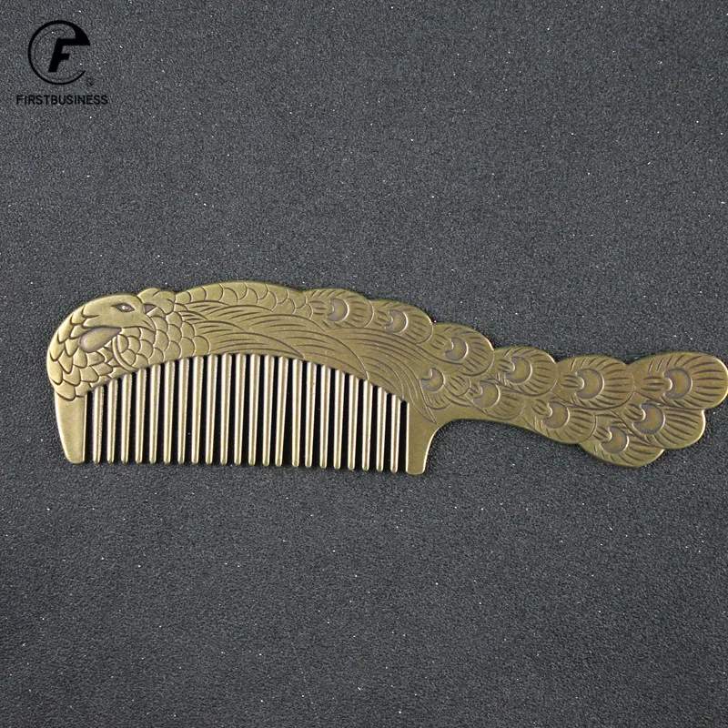 Brass Copper Peacock Clouds Fine-Tooth Hairdressing Combs Tangled Straight Hair Comb Care Styling Tool Girlfriend Monther