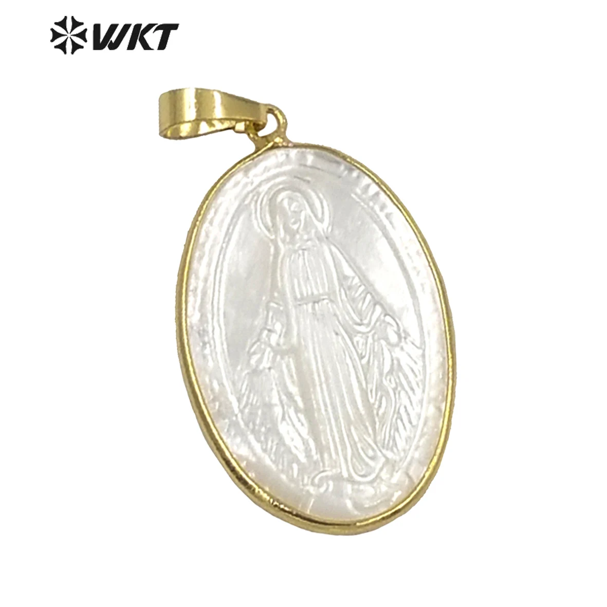 WT-JP177 Amazing Delicate Handmade Shell Carved White Sanit Maria Pendant Religion Style Jewelry Accessory DIY Wholesale