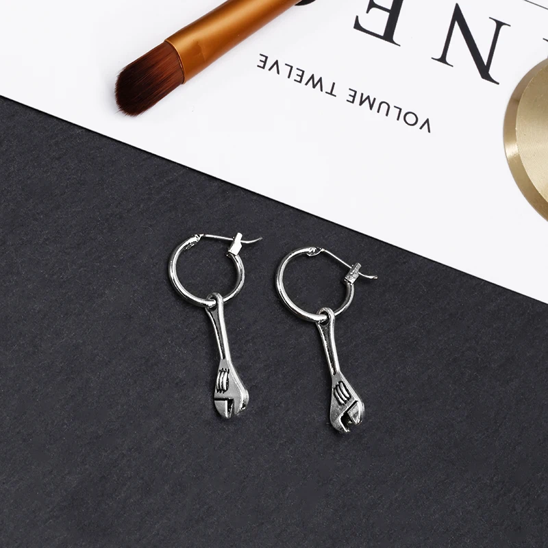 SOHOT Cute Tool Man Drop Earrings Chic Silver Color Screwdriver Hammer Wrench Shape Pendant For Unisex Punk Jewelry Brincos