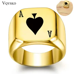 Anel de pôquer gótico punk personalizado para homens, aço inoxidável, vintage, espadas, ás, selo, signet, dedo da sorte, acessórios de jóias, atacado