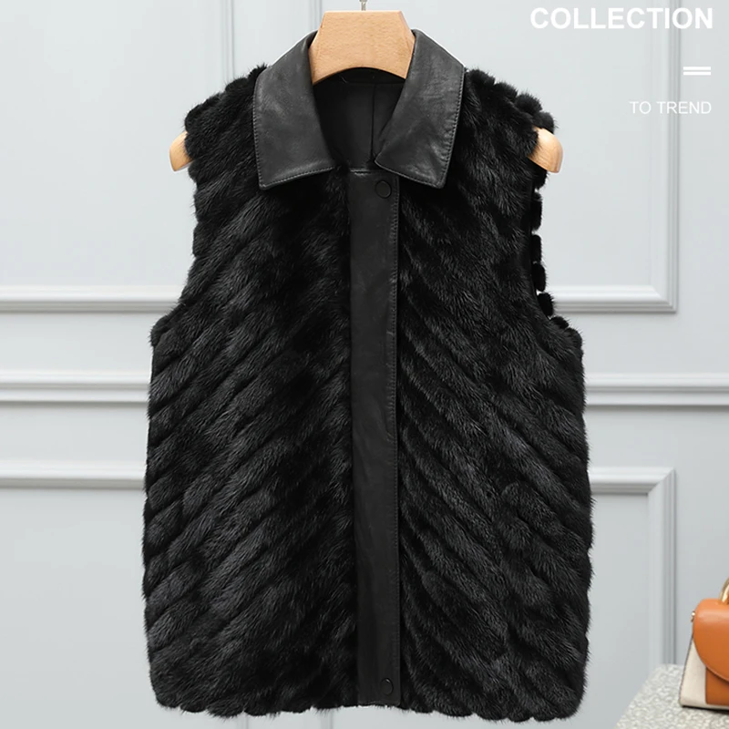 

2022 Winter Short Mink Fur Vest Zipper Women's Genuine Leather Sheepskin Coat Women's Large Sleeveless Real Mink Fur Vest