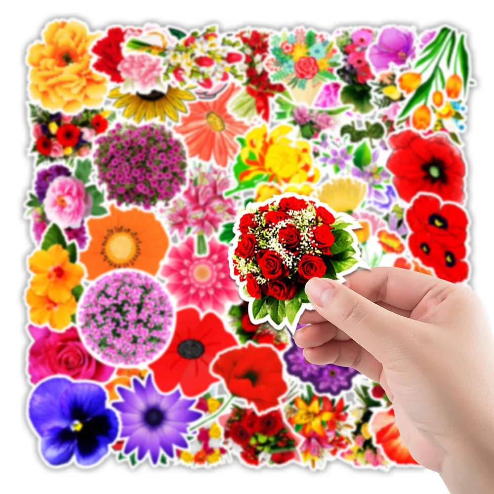 50Pcs/set Beautiful Colorful Flowers Blooms Memo Stickers for Laptop Car Skateboard Helmet Suitcase Stationery gift For kids