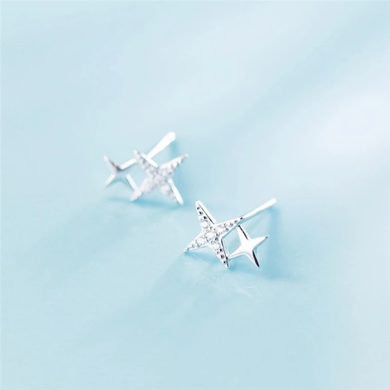 Sole Memory Double Cross Star Zircon Mini Fresh Simple Silver Color Fashion Female Stud Earrings SEA451