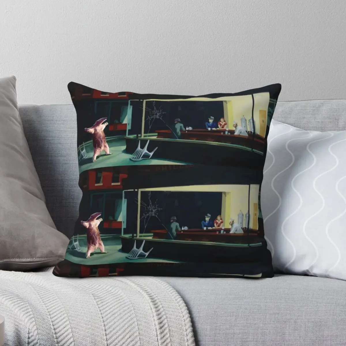 Banksy Nighthawks Anteater Edward Hopper Square Pillowcase Polyester Linen Velvet Creative Zip Decor Sofa Cushion Case