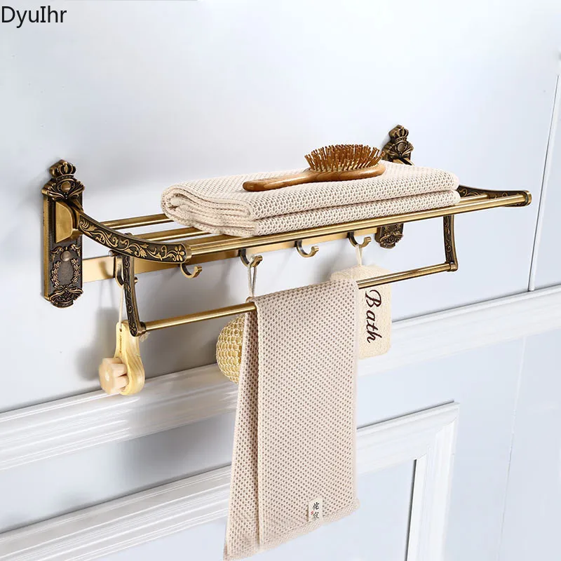 

DyuIhr retro space aluminum wall-mounted folding bath towel rack exquisitely carved bathroom towel rack bathroom accessories