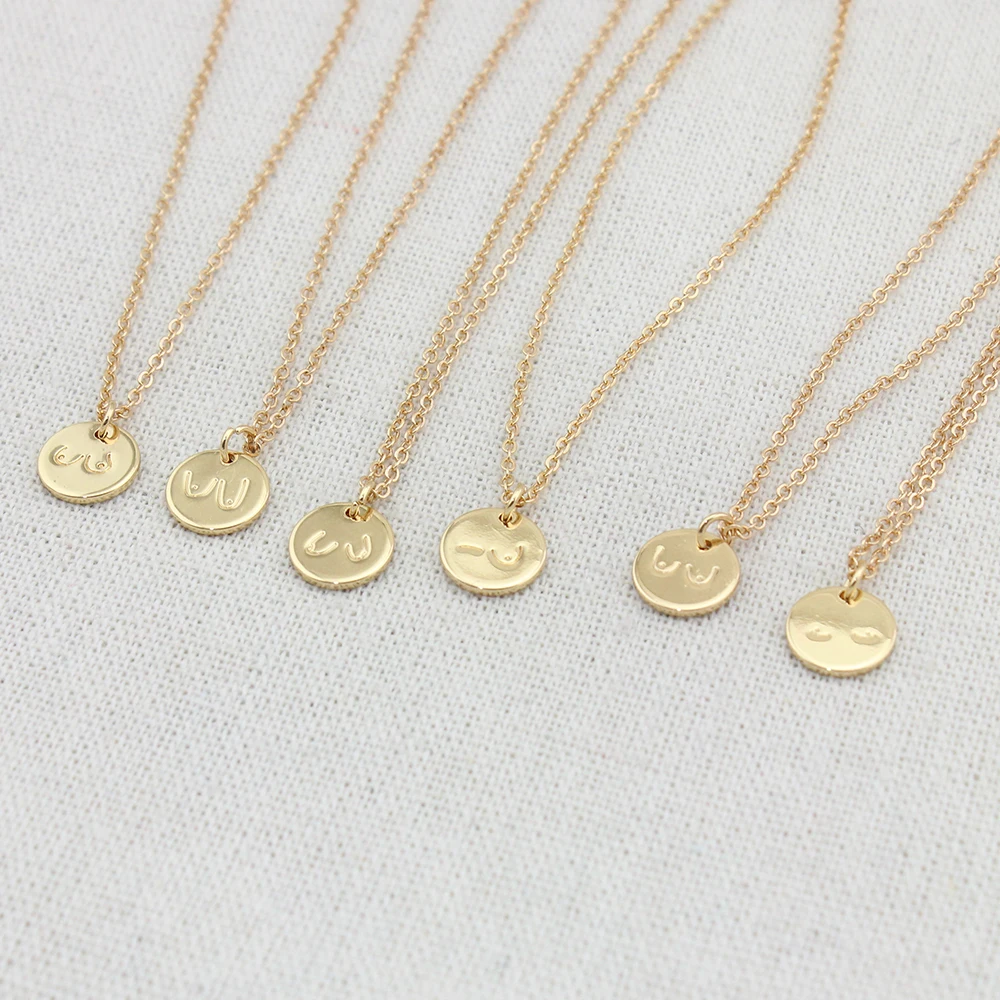 Kesadaran Kanker Payudara Kalung Payudara Menyusui Perhiasan Feminis Perhiasan Kalung Liontin Disk Sederhana untuk Anak Perempuan 10Mm, 18 Inci