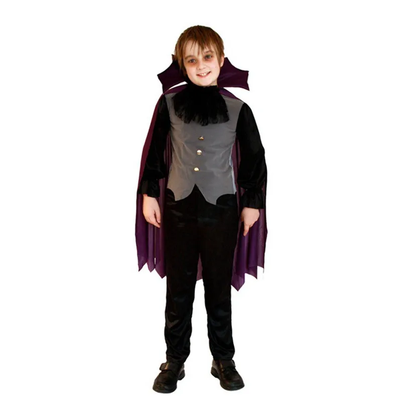 M-XL Boys Halloween Vampire Cloak Costumes Kids Children Dracula Scary Cosplay Carnival Purim Stage Play Masquerade Party Dress