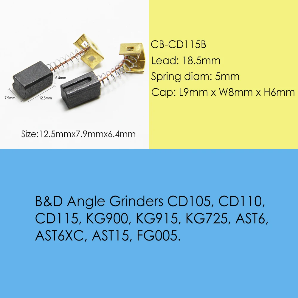 5 пар угольных щеток 6,4 x 7,9 x 12,5 мм 596071 -00 для угловой шлифовальной машины Black Decker, электродвигателей CD105 CD110 CD115 KG900