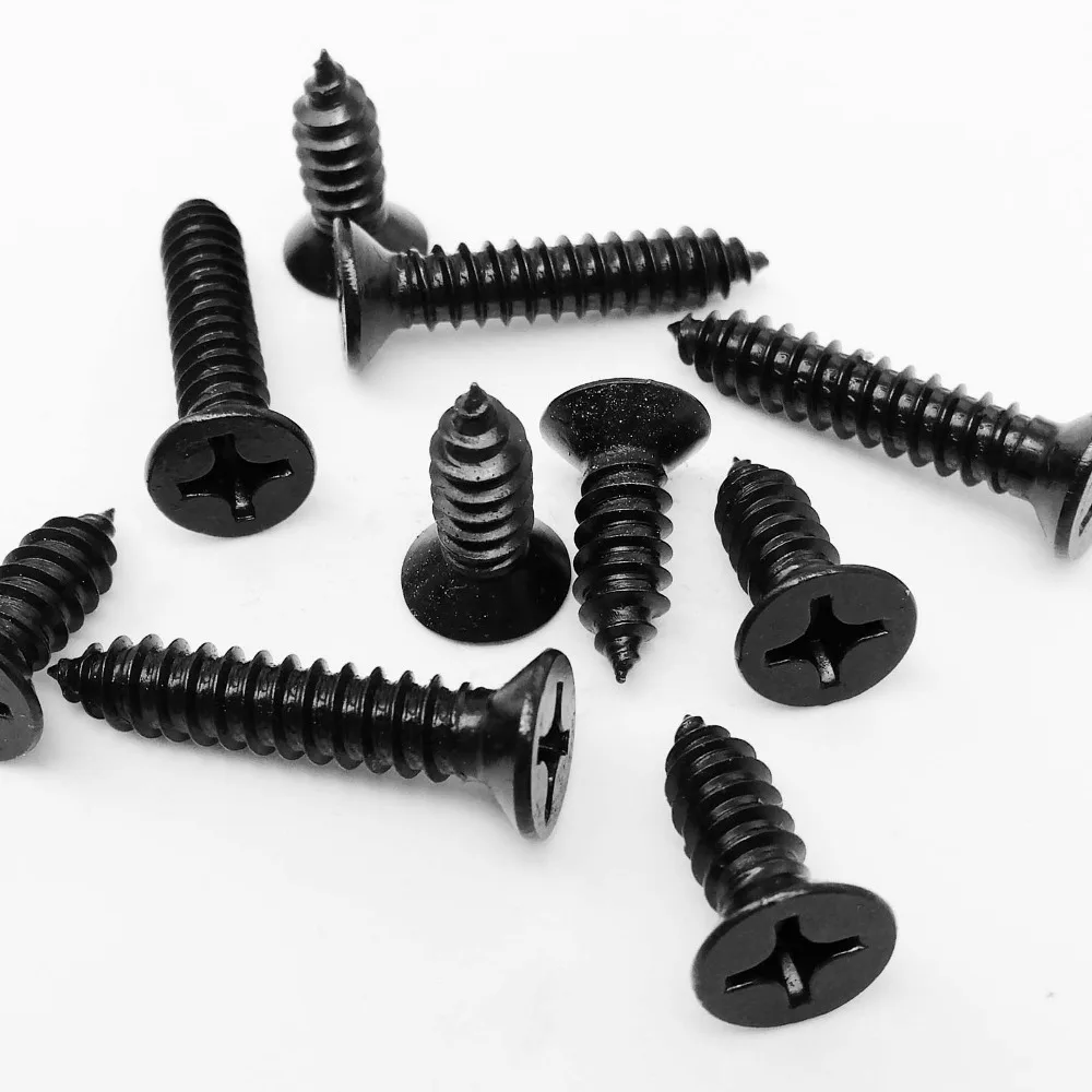 HZYUEGOU M1.7 M2 M2.6 M3 M3.5 M4 M5 M6 Schwarze 304 A2 Edelstahl Kreuzschlitz-Flachkopf-Senkkopf-Selbstschneidende Holzschraube – Detail 2