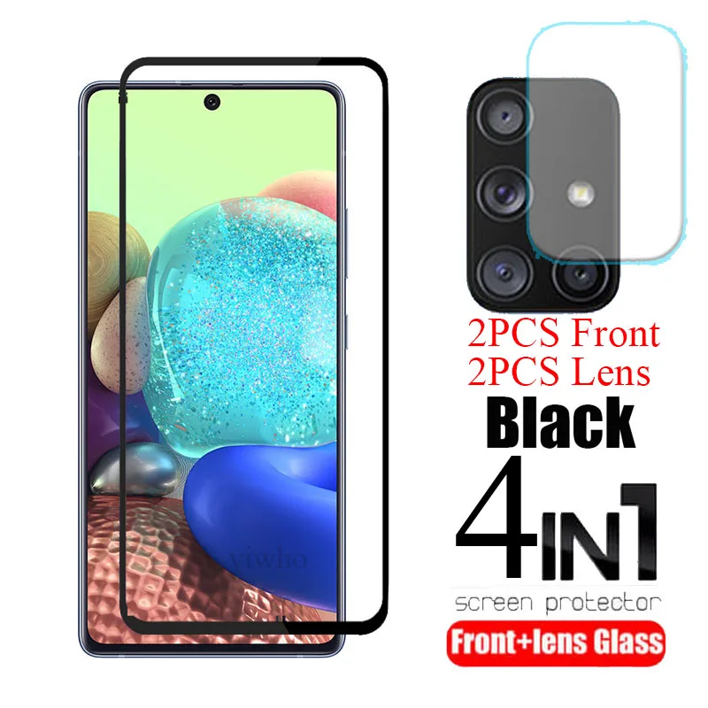 4 In 1 Tempered Glass for Samsung A71 5G SM-A716F A715F Screen Protector for Galaxy A 71 Camera Lens Safety Glass Black HD