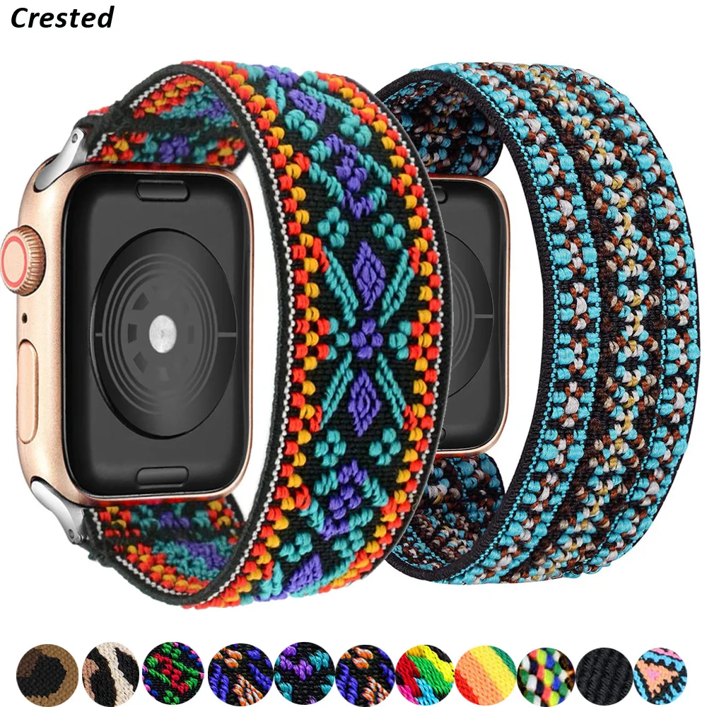 Scrunchie Strap For Apple watch band 45mm 41mm 44mm 40mm Bohemia Elastic belt solo loop bracelet iWatch 3 4 5 se 6 7 band