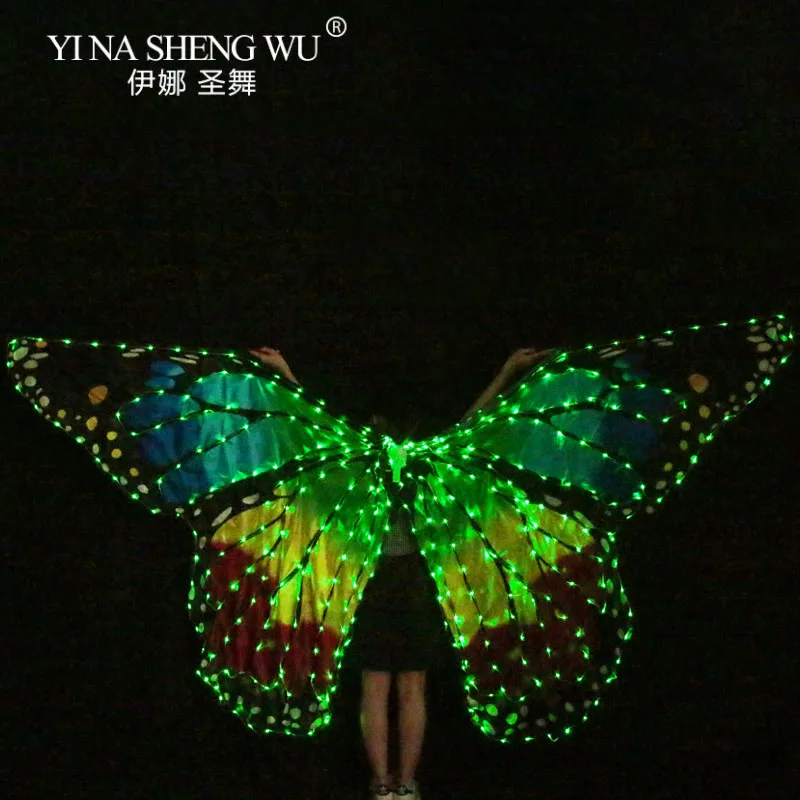 Women Belly Dance LED Wings Girl Dance Wing Butterfly Halloween LED Butterfly Cloak Stage Dance Performance Accessories LED Wing