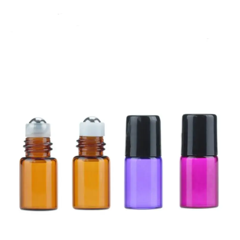 

1ml 2ml Metal Roller Bottles For Essential Oils Mini Glass Roll On Bottles With Black Lid