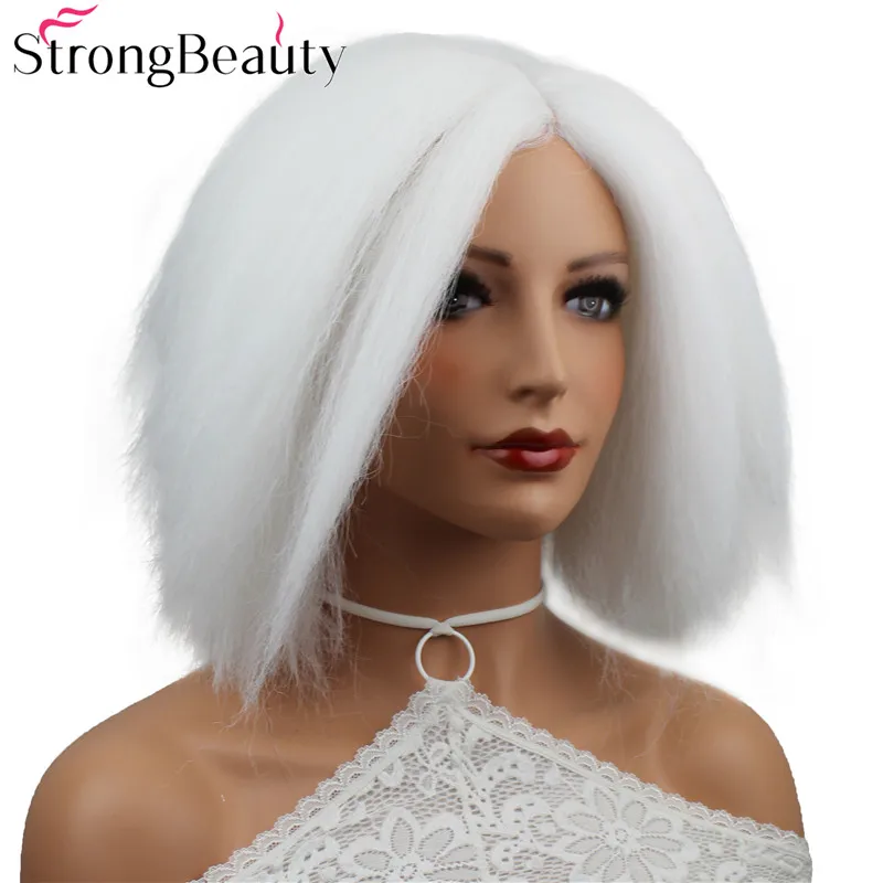 Strong Beauty Short Kinky Straight Wigs Synthetic Wig Women White Hair