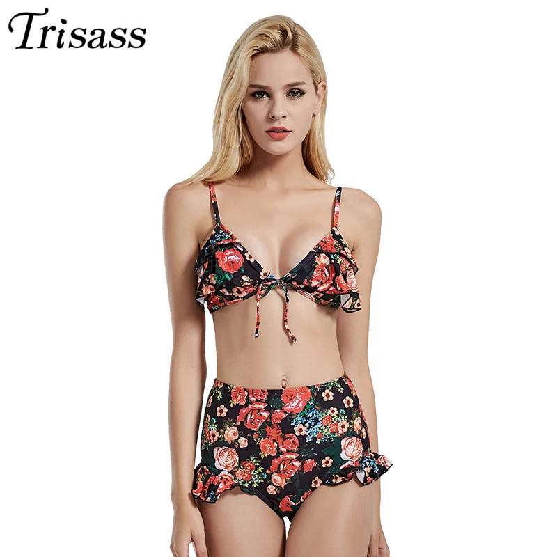 Trisass New Women Bikini Set vita alta Bikini stampa fasciatura fiore costume da bagno Halter Top costumi da bagno brasiliani Maillot De Bain