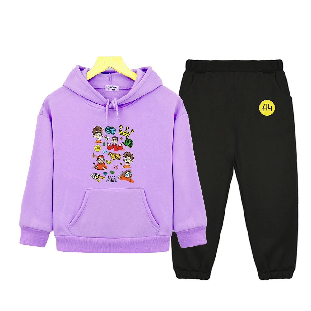 2022 Spring New Merch A4 Lamba Children's Hoodies Влад Бумага A4 Suit for Boy Weatshirt with Hood Pants Tops Girls Clothing Set