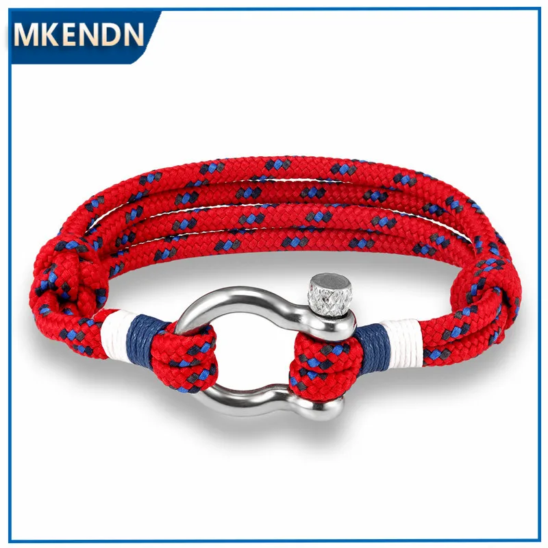 New Arrival Fashion Jewelry navy style Sport Camping Parachute cord Survival Bracelet Men Women Stainless Steel Shackle Buckle