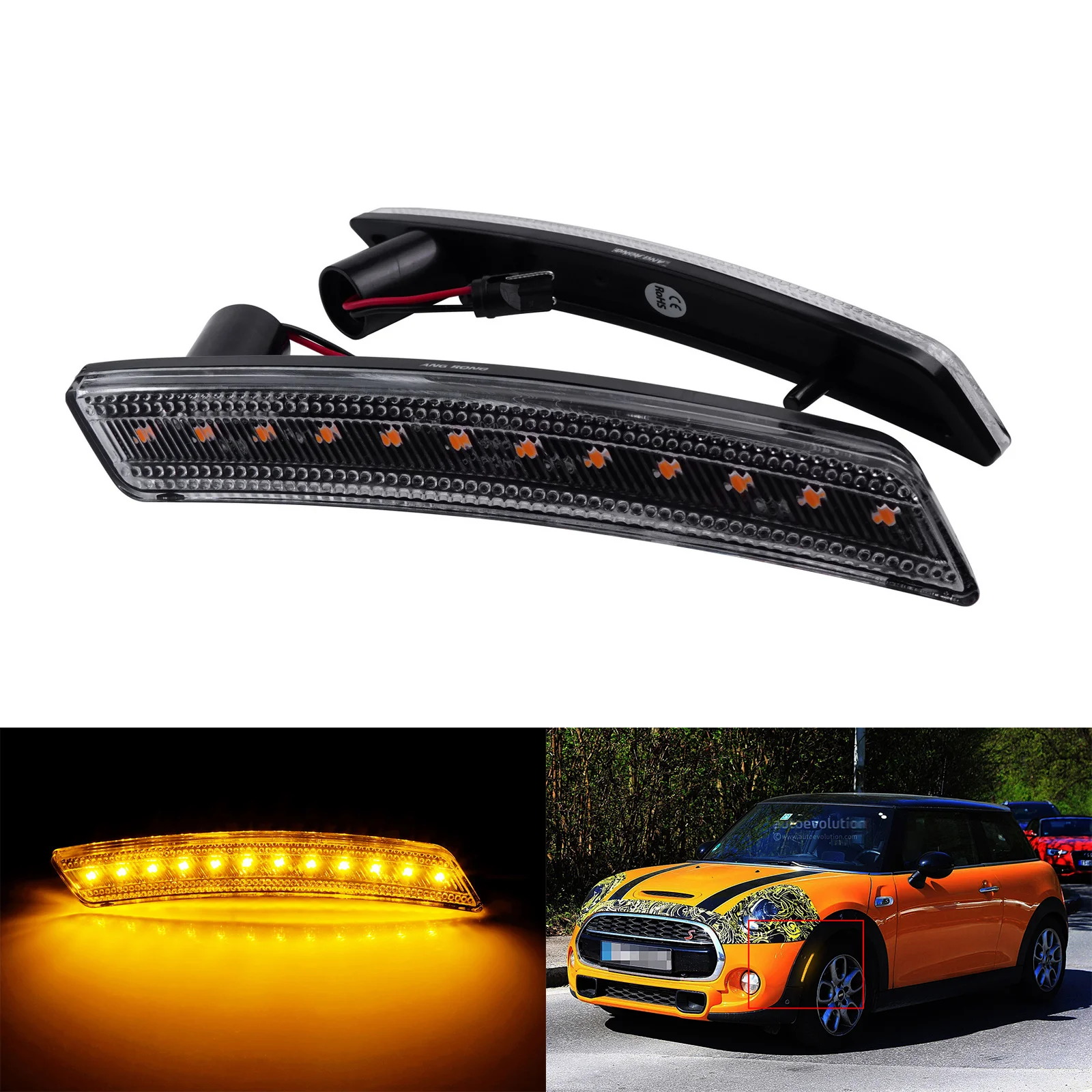 L+R Amber LED Front Side Marker Indicator Turn Signal Repeater Light For Mini Cooper R55 R56 R57 R60 R61 Gen 2 US Model