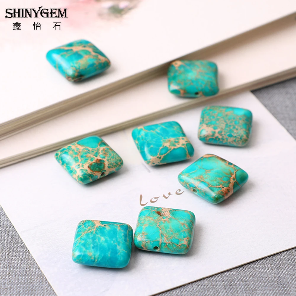 ShinyGem 14*14mm Charm Square Shape Sea Sediment Jaspers Bead Natural Blue Texture Stone Loose Bead For DIY Jewelry Making 20pcs