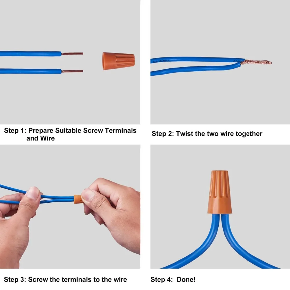 1000. 250.100-teiliges Schraubklemmen-Sortiment 22-8 AWG Elektrische Klemmen Blau Grau Orange Rot und Gelb Schraubklemmen – Detail 6