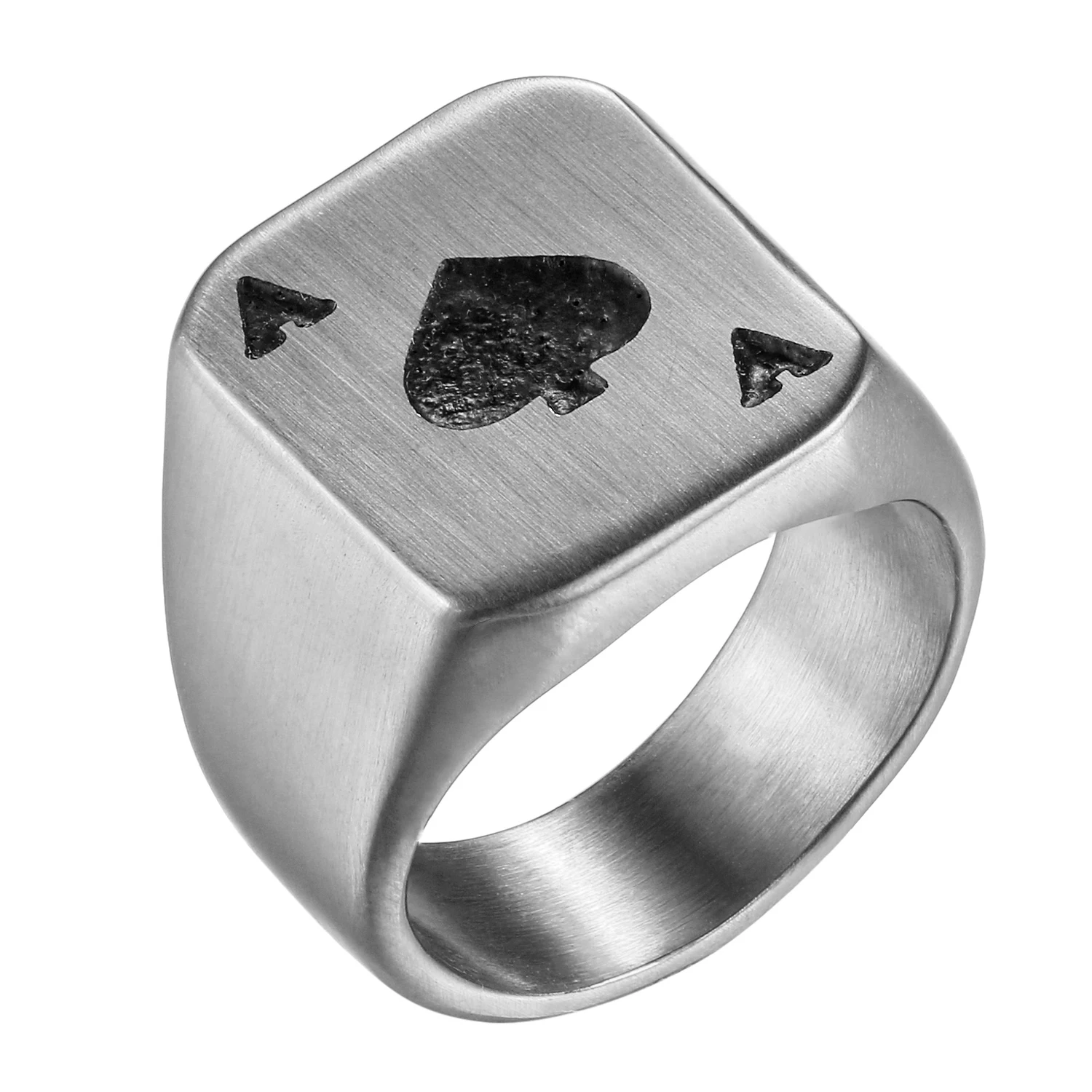 BONISKISS Unique Classic Poker Spades A Biker Cool Ring Stainless Steel Men's Ring Jewelry Silver Color Size 7-14 Wholesales