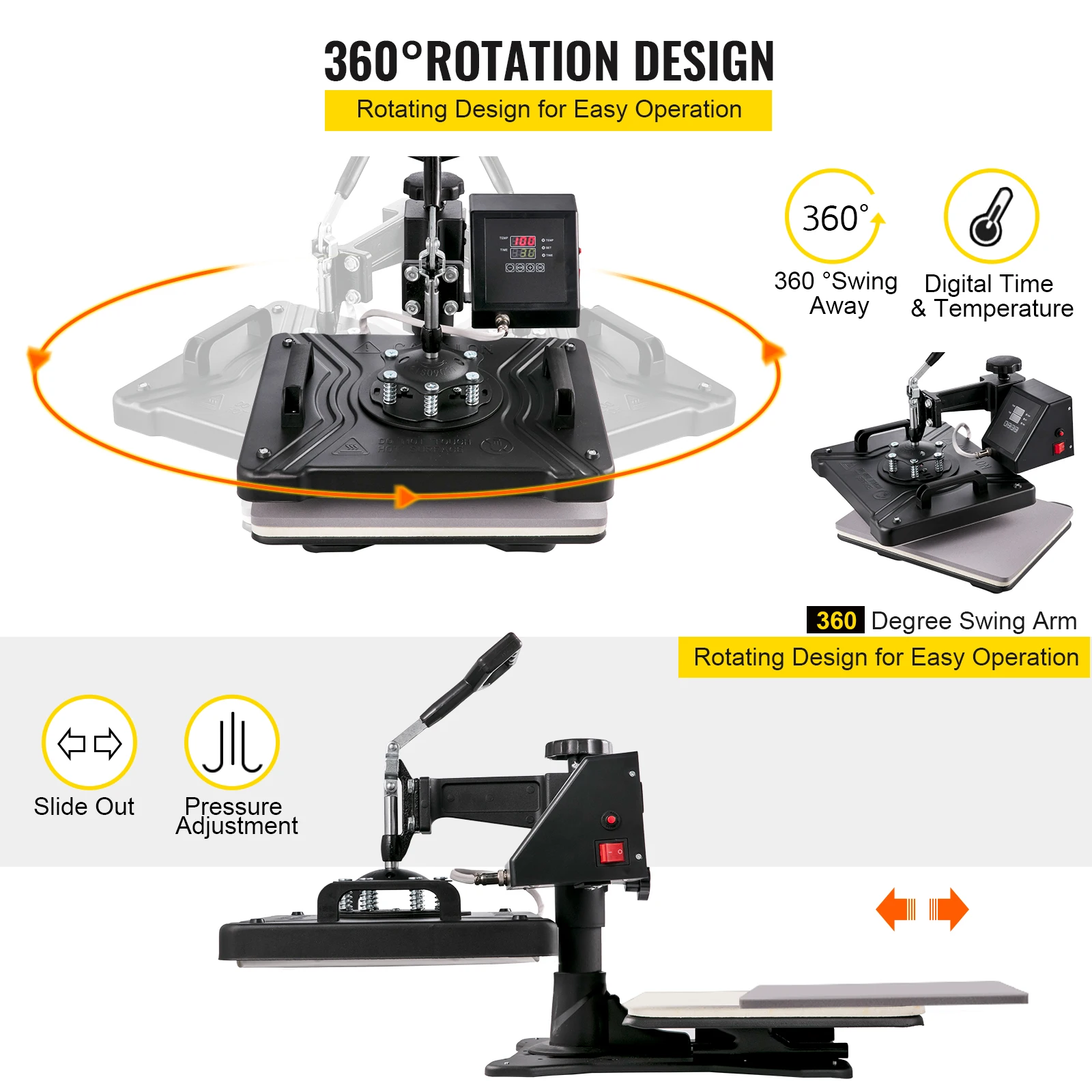 VEVOR Combo Heat Press Machine 5/6/8 in 1 30*38CM 38*38CM Muntifunctional Sublimation Printer Transfer for Mug Hat Plate T-Shirt