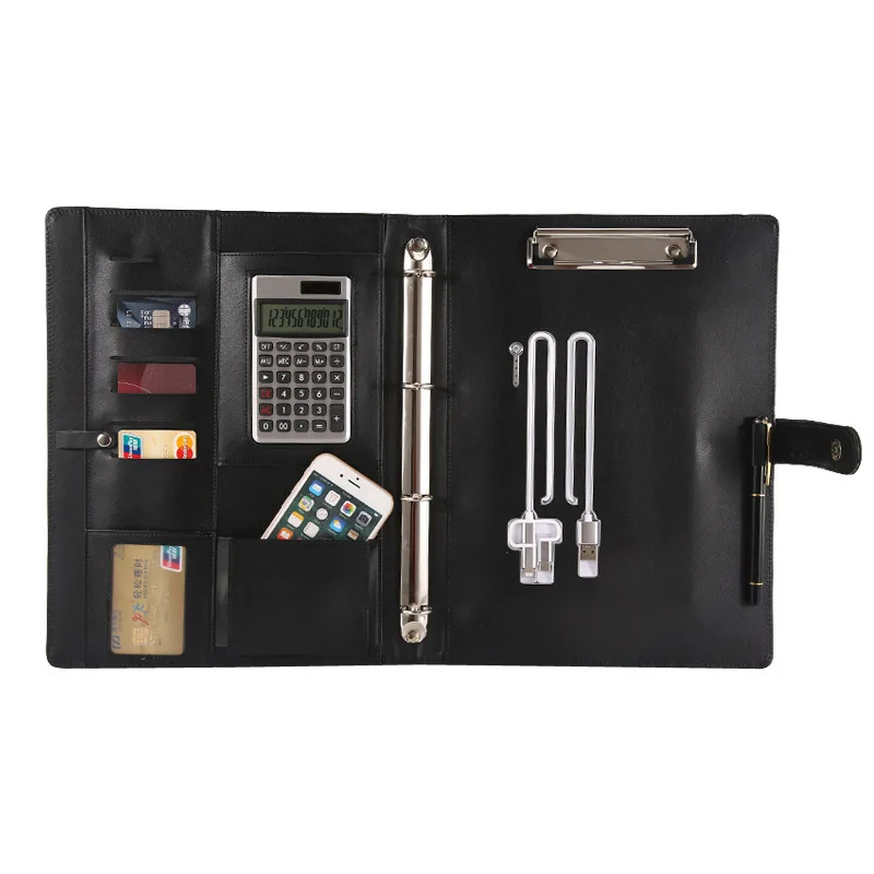 A4 Multifunction File Folder Business Meeting Loose Leaf Calculator Charging Cable Storage Manager Folder Storage Office Supply