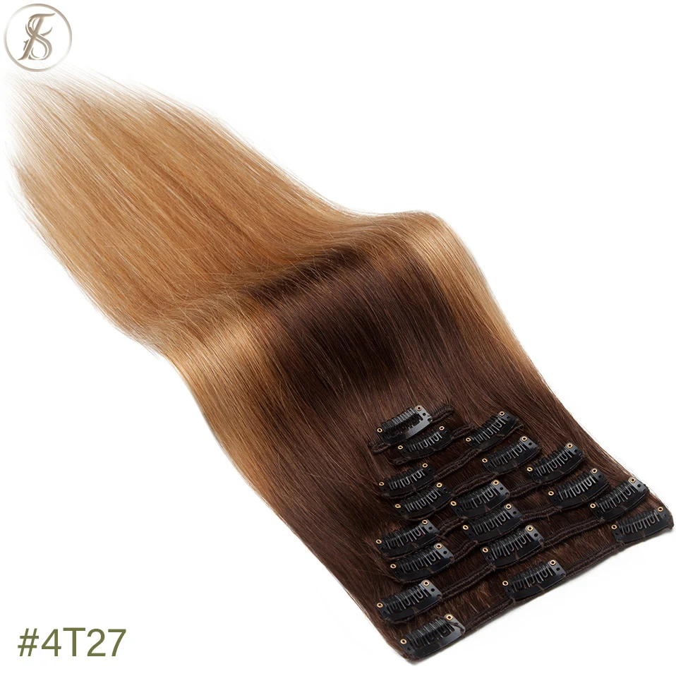 TESS 50-80g Natürliche Haar Extensions Clip In Menschliches Haar Extensions Gerade 8 teile/satz Vollen Kopf Dünne Highlight haar Clip Haarteil – Detail 25