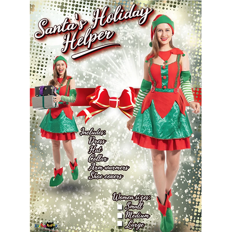 Eraspooky Christmas Santa Helper Costume 2021 New Arrival Sexy Festive Elf Costume Adult Green Fancy Dress