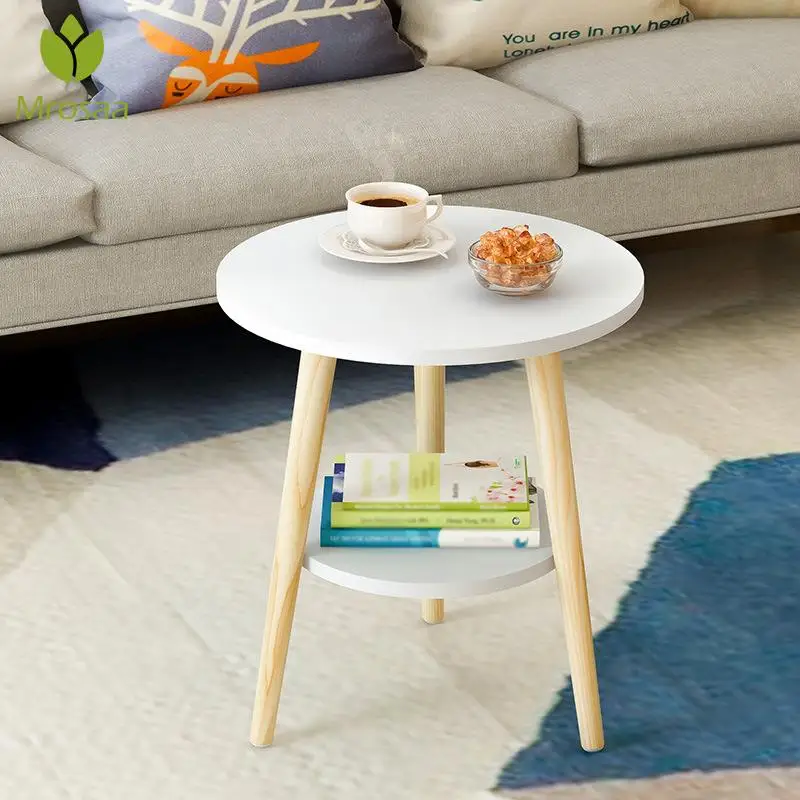 

Creative Nordic Wood Low Round Coffee Table Dirty Storage Tea Fruit Snack Service Plate Tray Bed Living Room Sofa Side