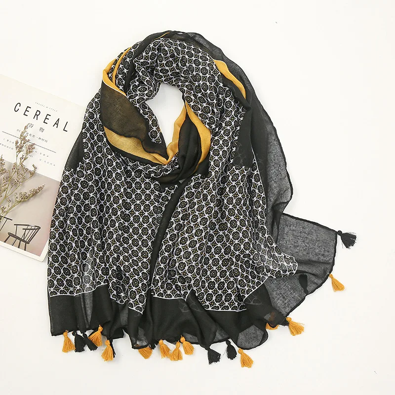 Fashion Design Mooie Bloemen Kwastje Viscose Shawl Sjaal Lady Hoge Kwaliteit Halsdoek Lente Zomer Foulards Moslim Hijab Sjaal